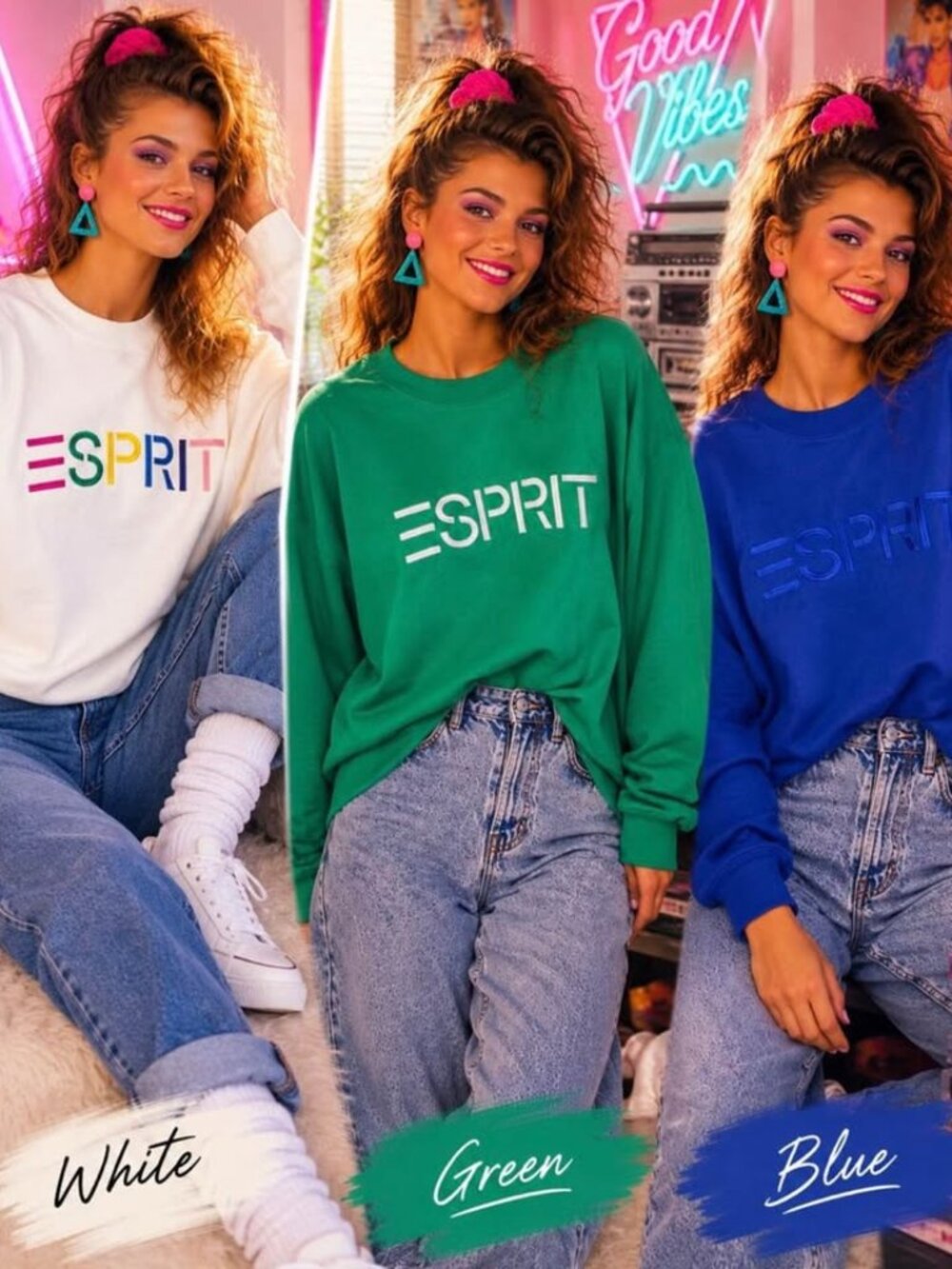 Set of 3 Brand New ESPRIT swwatshirts ( 1 of each color ) Size Small